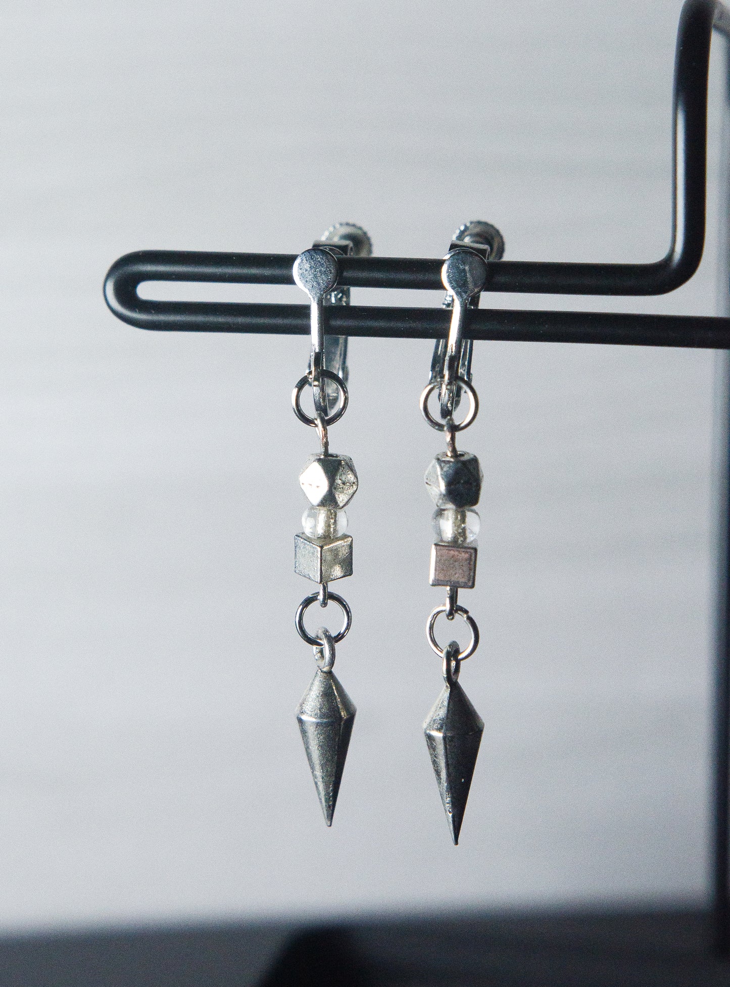 Reclaimed Silver Drop Spike Earrings (Clip On)