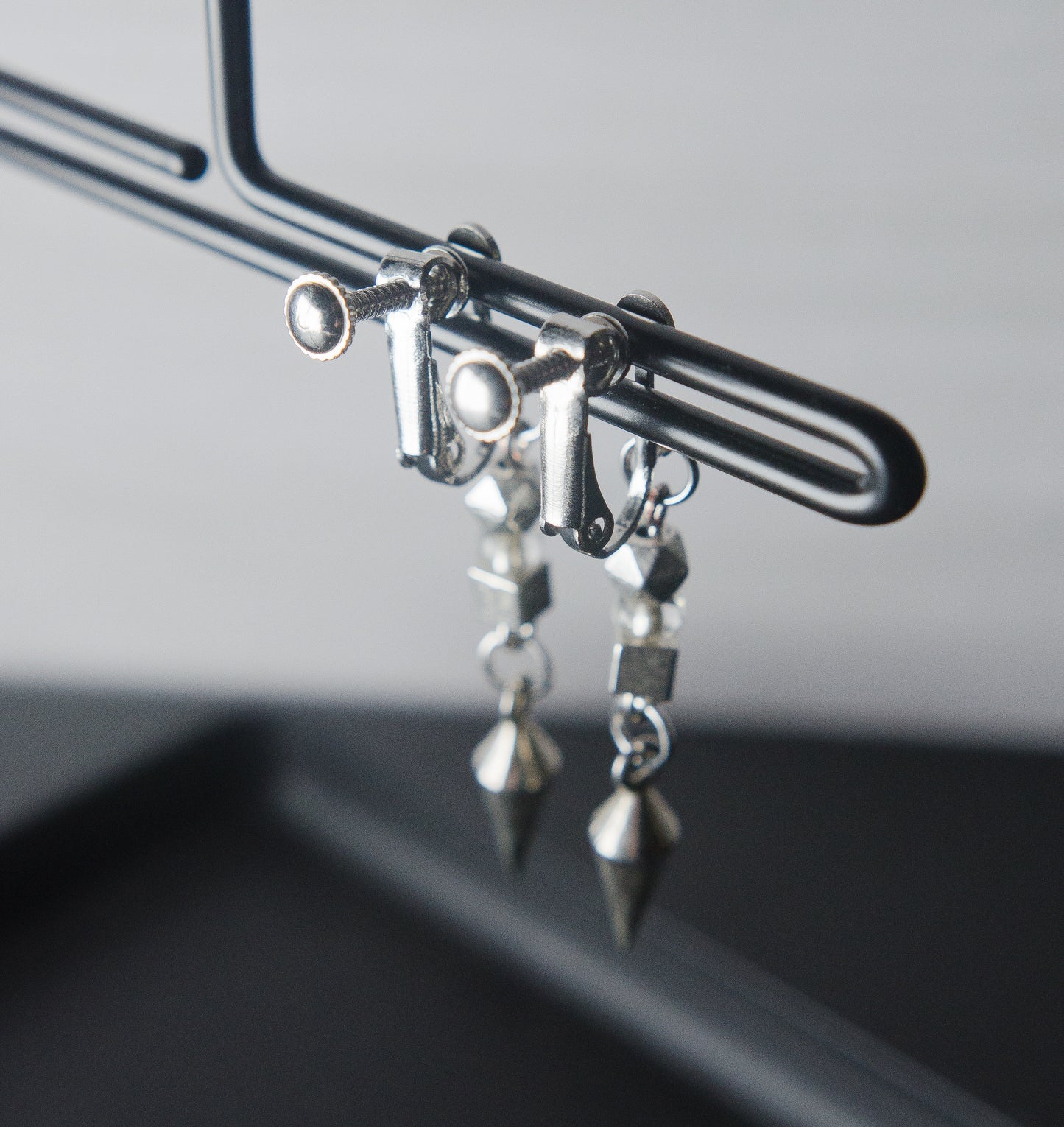 Reclaimed Silver Drop Spike Earrings (Clip On)