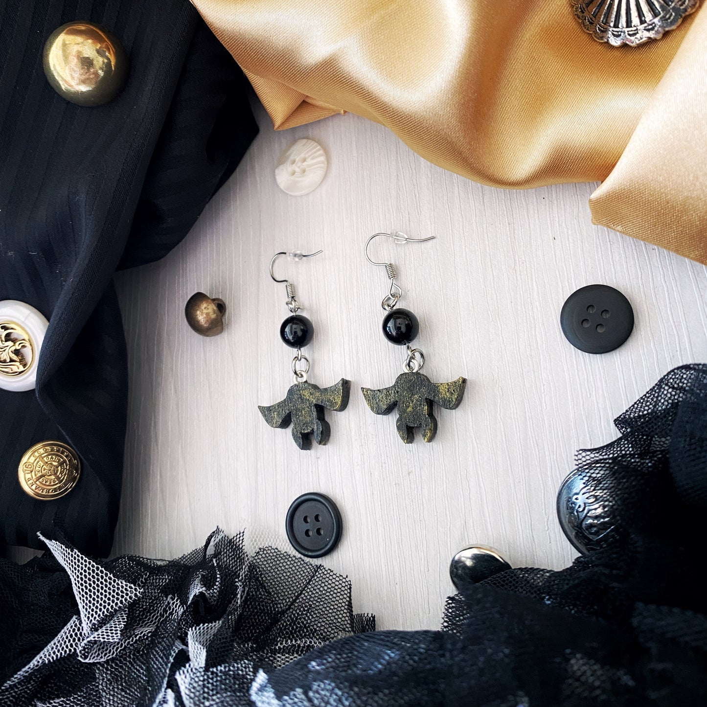 Black Obsidian Bat Earrings