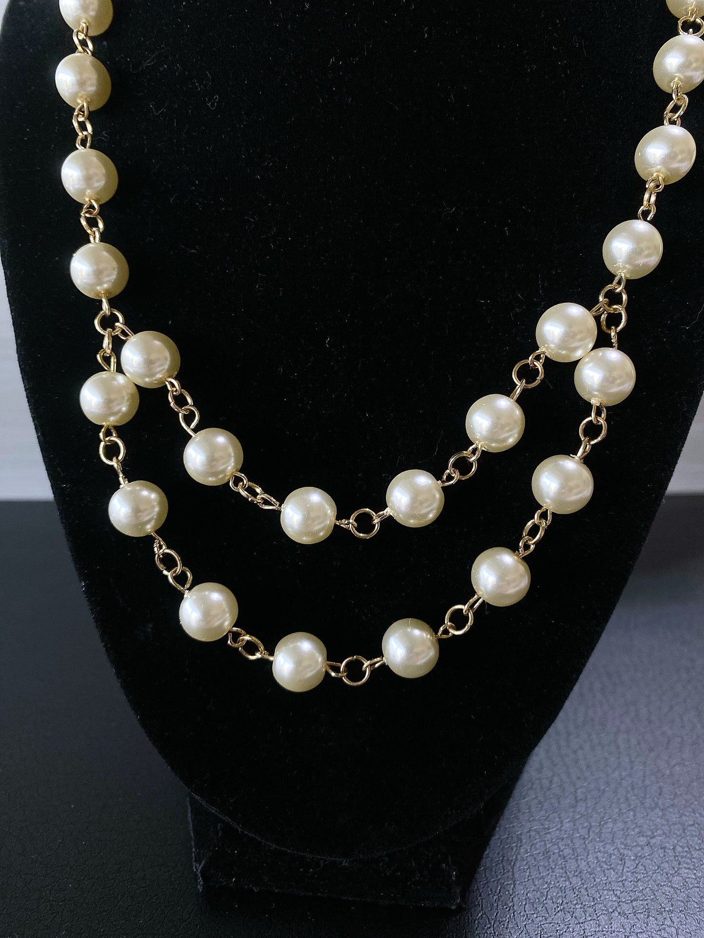 2-Tier Reclaimed Glass Pearl Beaded Necklace