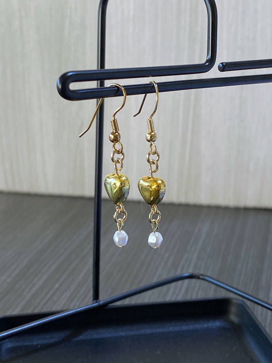 Gold Heart Drop Earrings