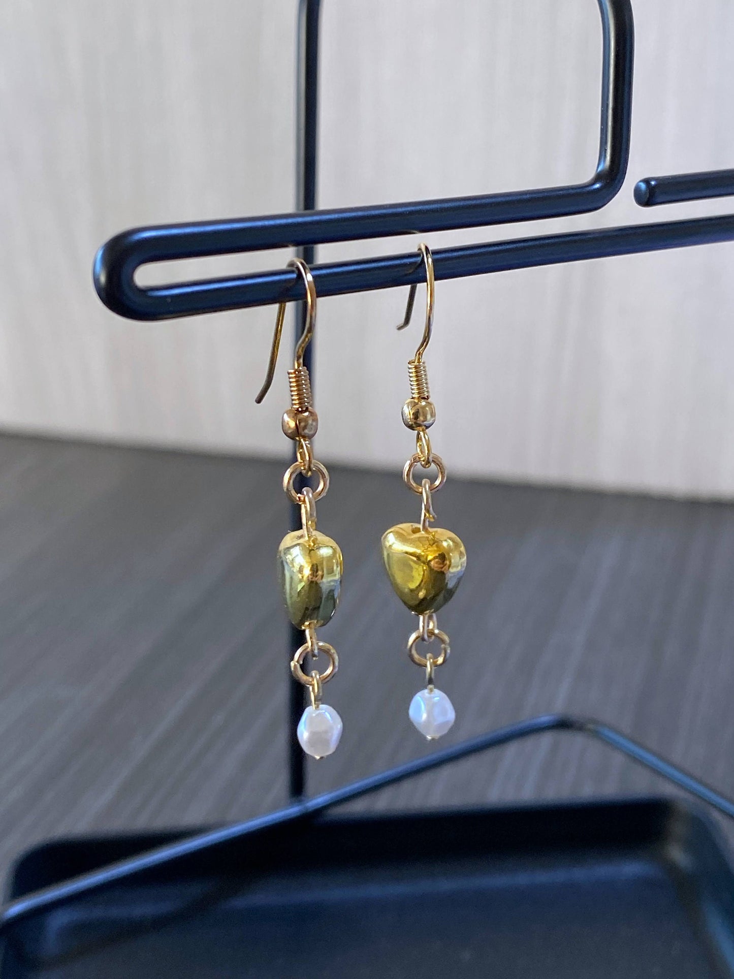 Gold Heart Drop Earrings