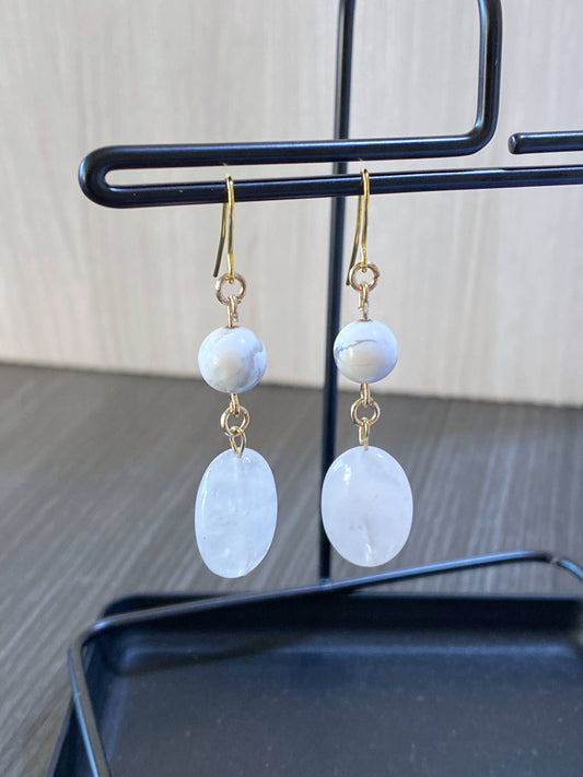 Gold Quartz and Reclaimed Howlite Drop Earrings