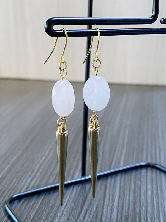 Gold Rose Quartz Spike Earrings