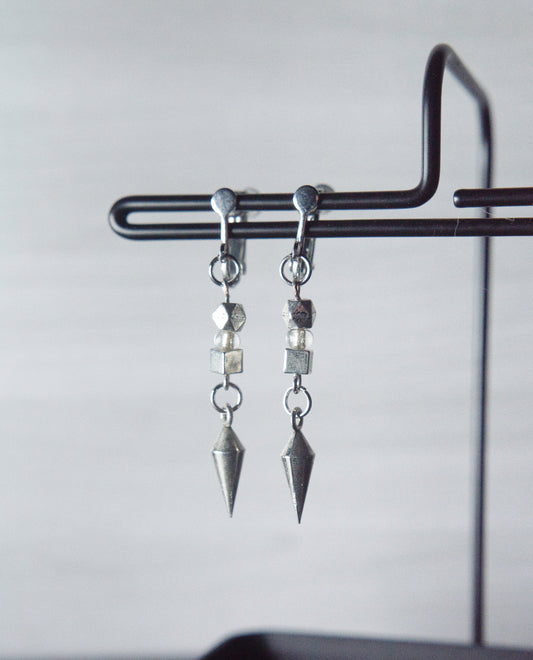 Reclaimed Silver Drop Spike Earrings (Clip On)